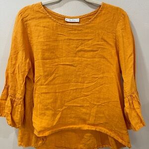 Bryn Walker Linen Ruffle Sleeve Women's Blouse in Pumpkin Yellow